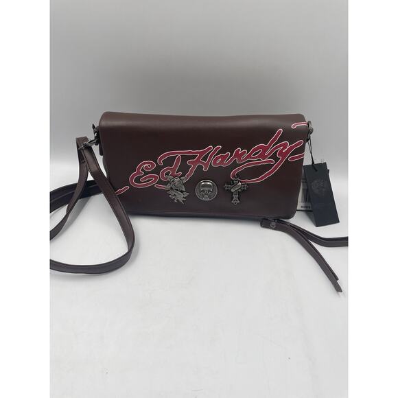 Ed Hardy Fold Over Clutch Crossbody Bag With Removable Strap NEW -FAST Shipping - Picture 1 of 9